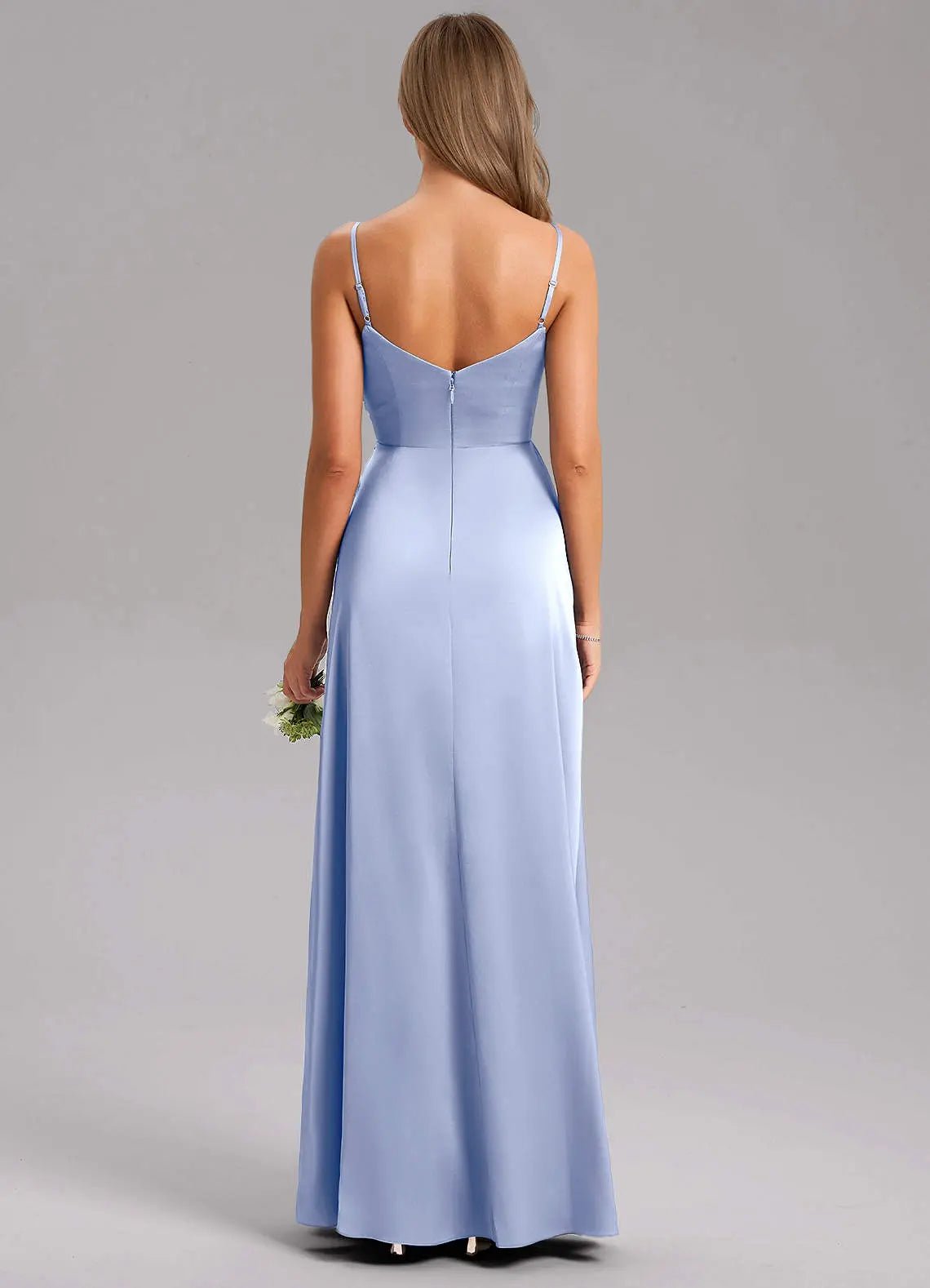 Azuree A-Line V-Neck Stretch Satin Bridesmaid Dress in Ice