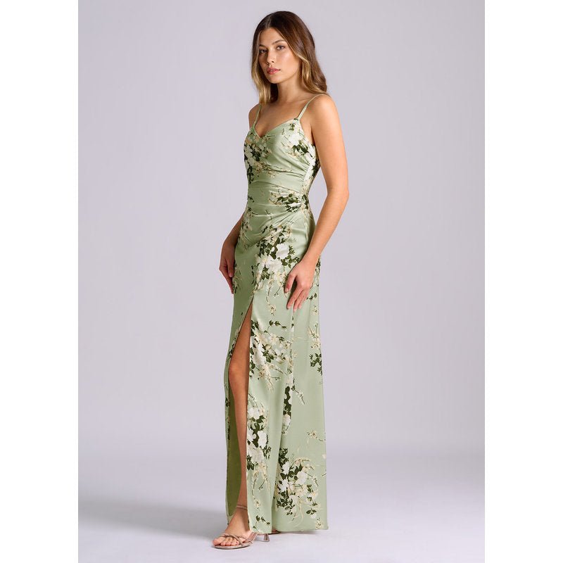 Waverly A-Line V-Neck Stretch Satin Bridesmaid Dress in Floral Vines - gallery 2