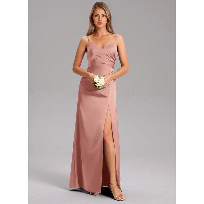 Waverly A-Line V-Neck Stretch Satin Bridesmaid Dress in Rosette - gallery 2