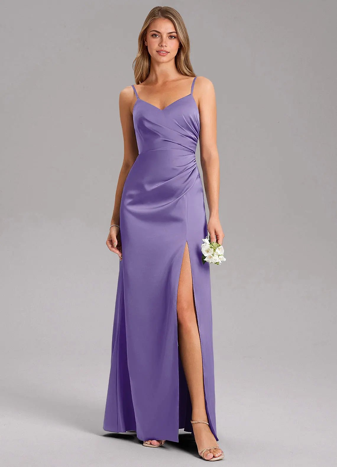 Azuree A-Line V-Neck Stretch Satin Bridesmaid Dress in Tahiti