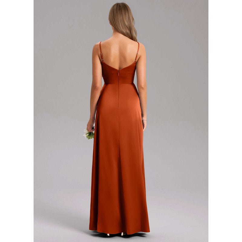 Waverly A-Line V-Neck Stretch Satin Bridesmaid Dress in Paprika - gallery 1