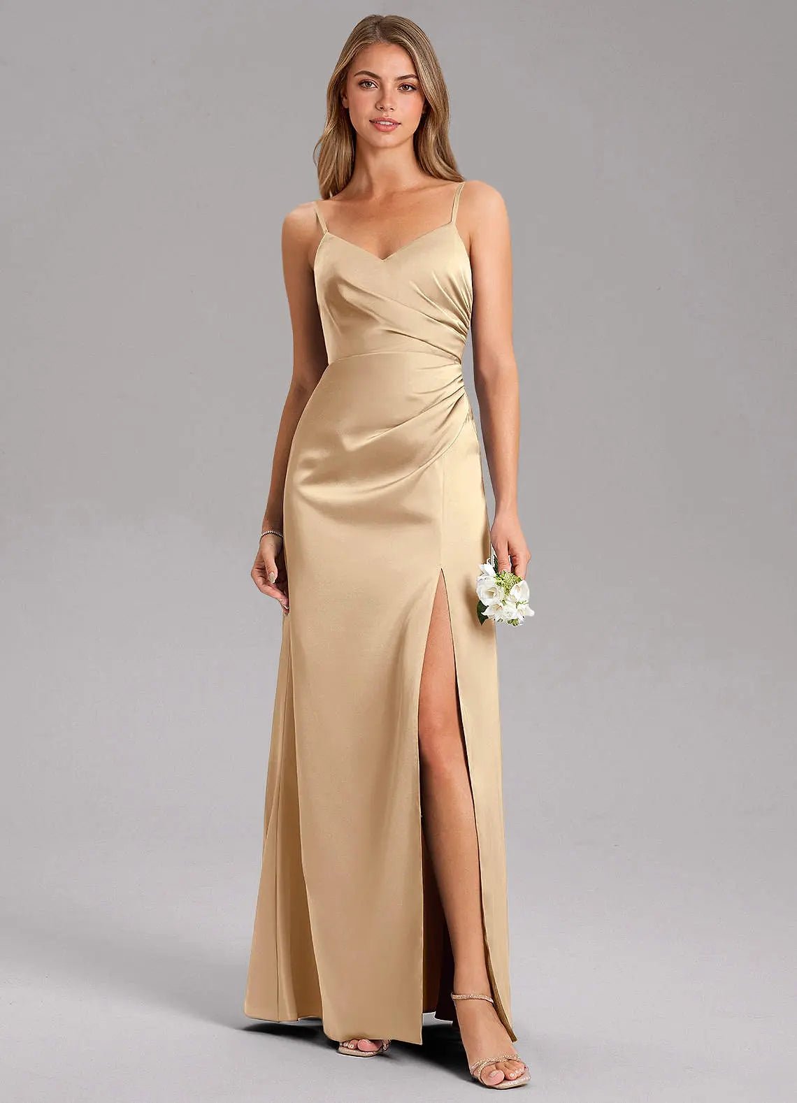 Azuree A-Line V-Neck Stretch Satin Bridesmaid Dress