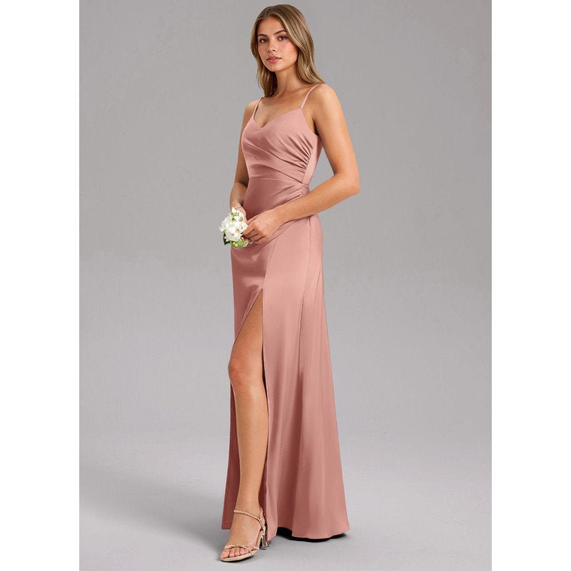 Waverly A-Line V-Neck Stretch Satin Bridesmaid Dress in Rosette - gallery 3