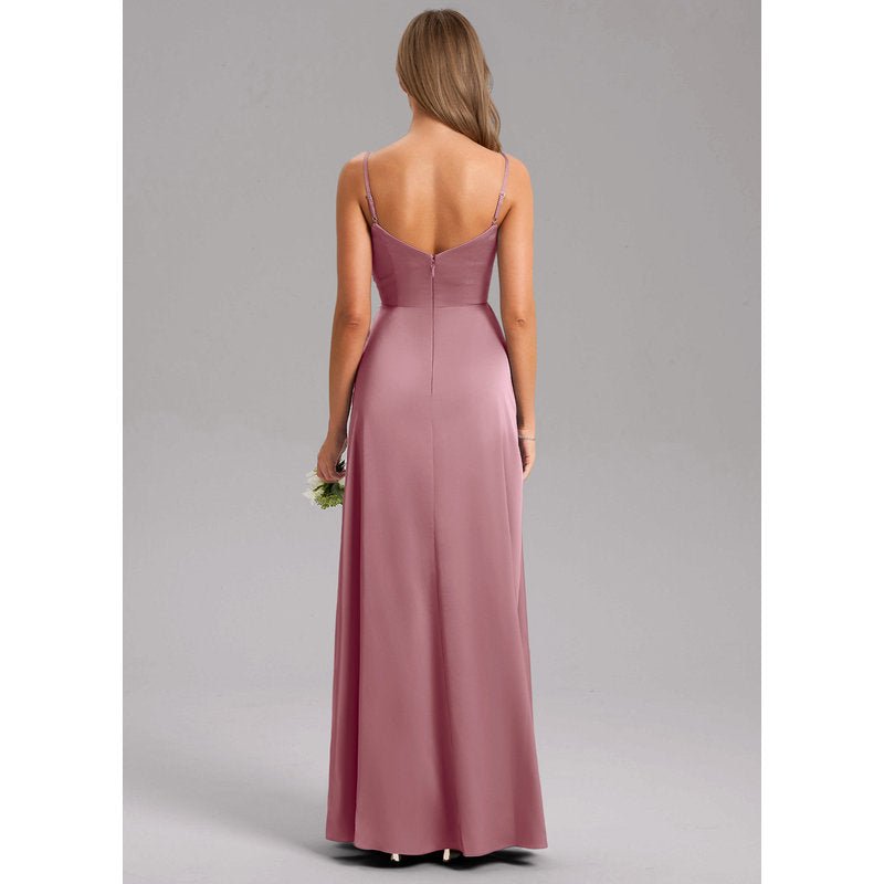 Waverly A-Line V-Neck Stretch Satin Bridesmaid Dress in Vintage Mauve - gallery 1