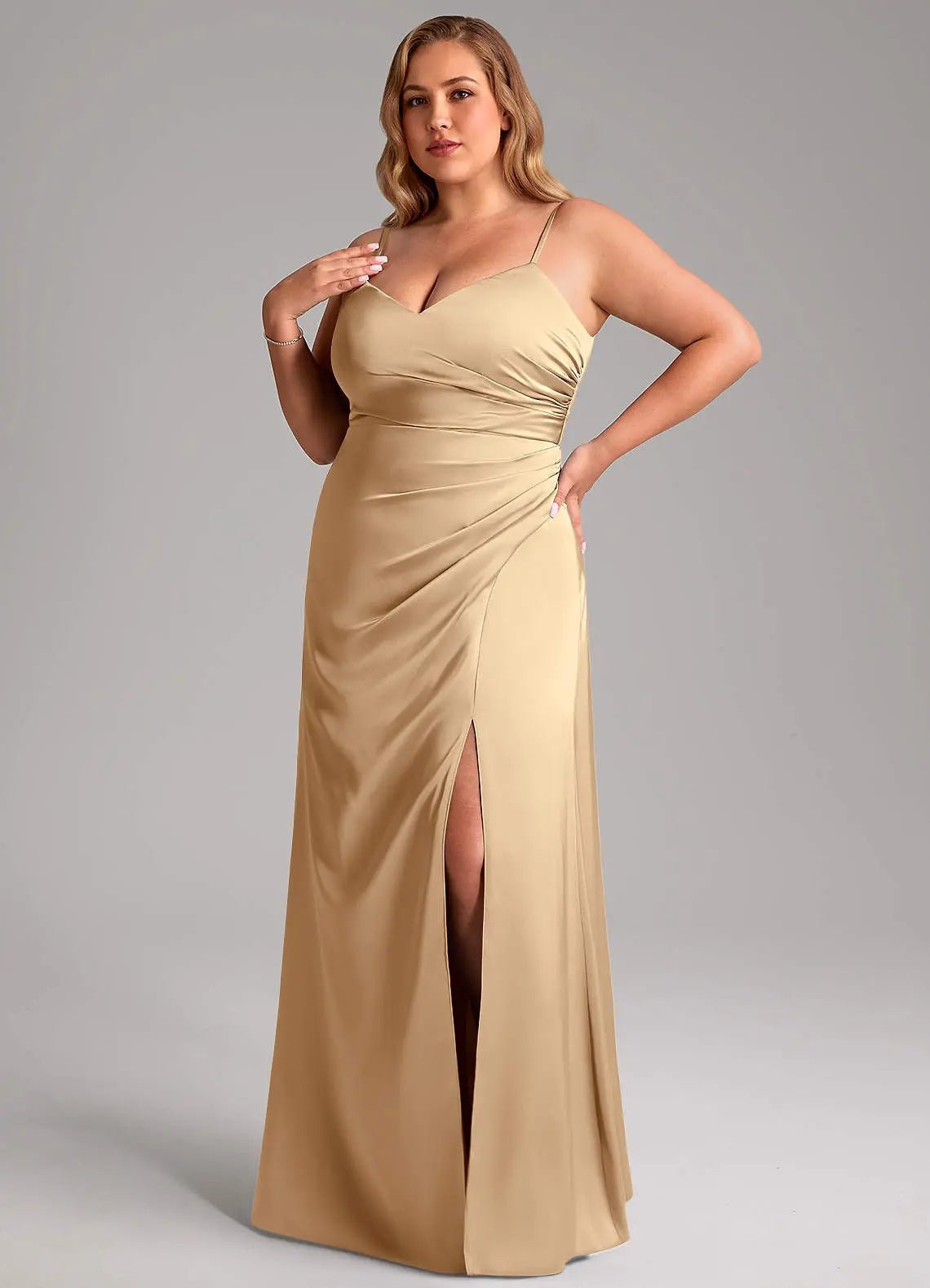 Azuree A-Line V-Neck Stretch Satin Bridesmaid Dress