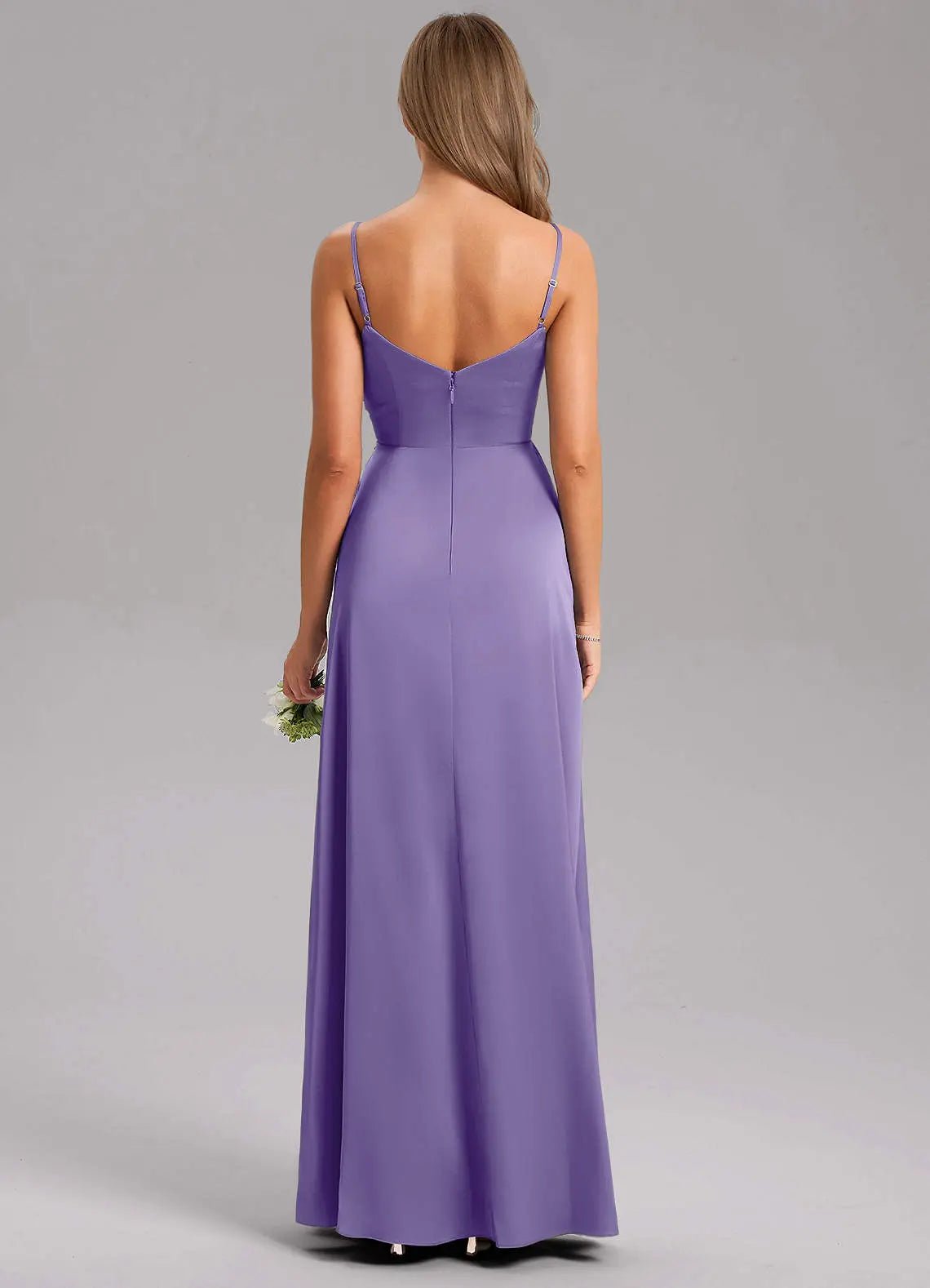 Azuree A-Line V-Neck Stretch Satin Bridesmaid Dress in Tahiti