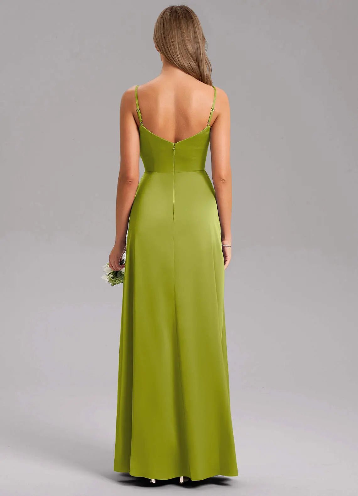 Azuree A-Line V-Neck Stretch Satin Bridesmaid Dress in Lemongrass