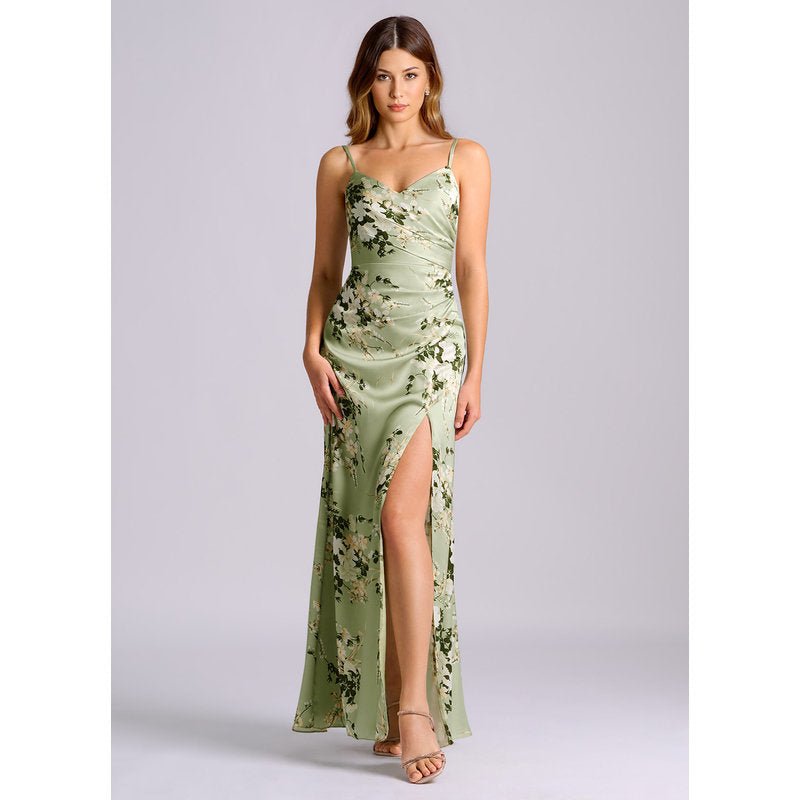 Waverly A-Line V-Neck Stretch Satin Bridesmaid Dress in Floral Vines - gallery 3