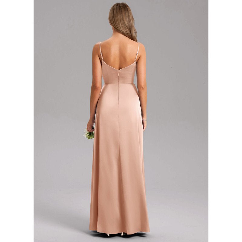 Waverly A-Line V-Neck Stretch Satin Bridesmaid Dress in rose gold - gallery 1