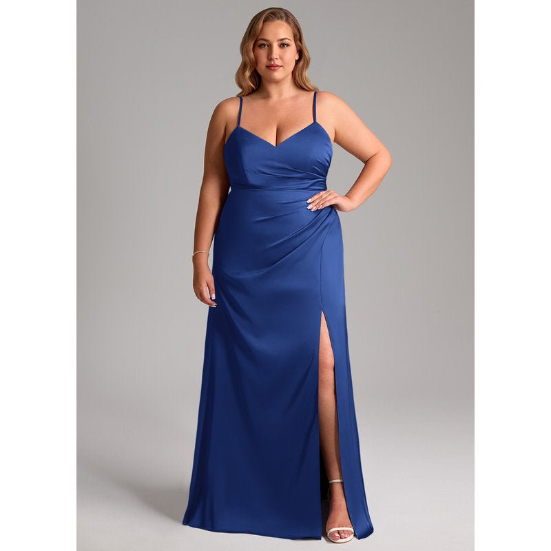 Waverly A-Line V-Neck Stretch Satin Bridesmaid Dress in Royal Blue - gallery 2