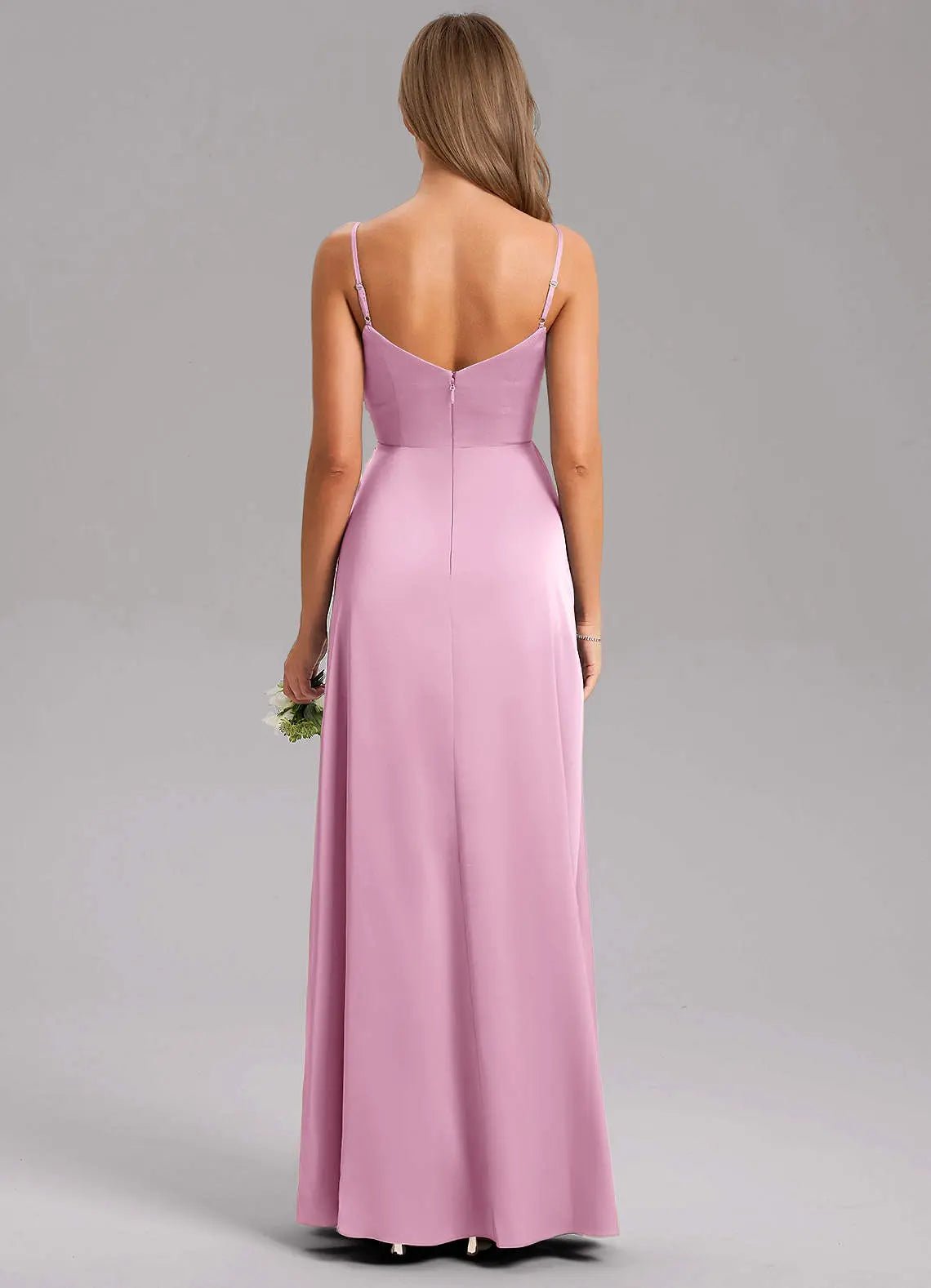 Azuree A-Line V-Neck Stretch Satin Bridesmaid Dress in candy pink