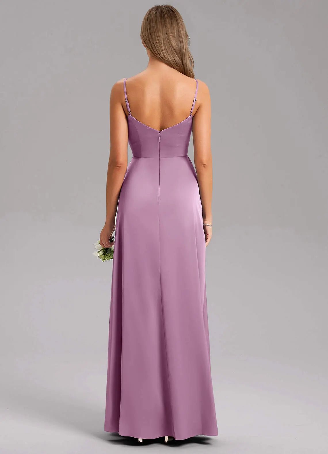 Azuree A-Line V-Neck Stretch Satin Bridesmaid Dress in Wisteria