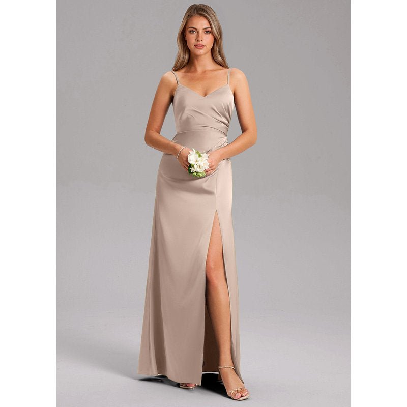 Waverly A-Line V-Neck Stretch Satin Bridesmaid Dress in English Rose - gallery 2
