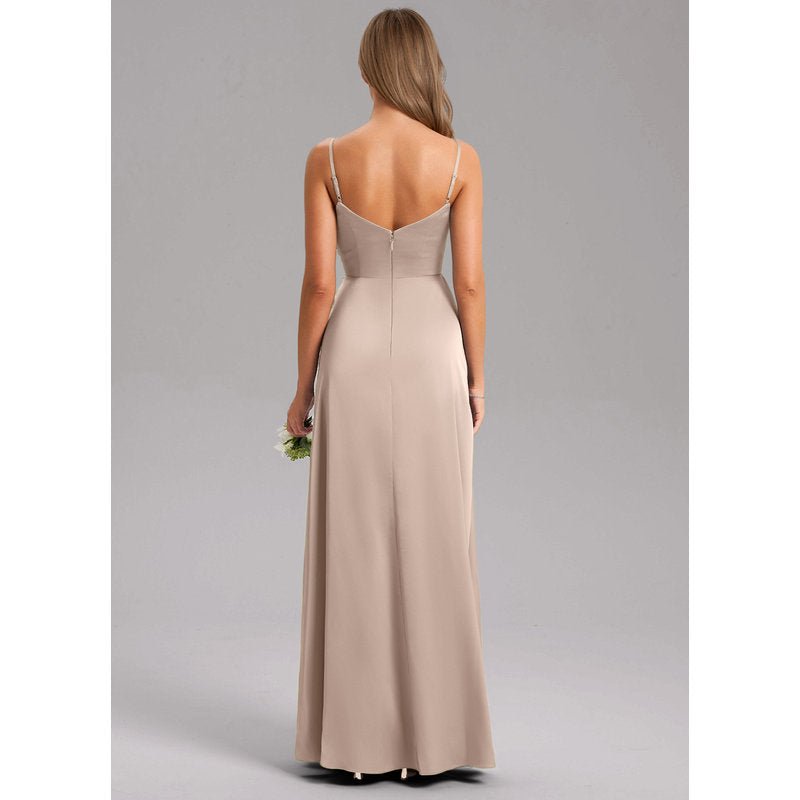 Waverly A-Line V-Neck Stretch Satin Bridesmaid Dress in English Rose - gallery 1