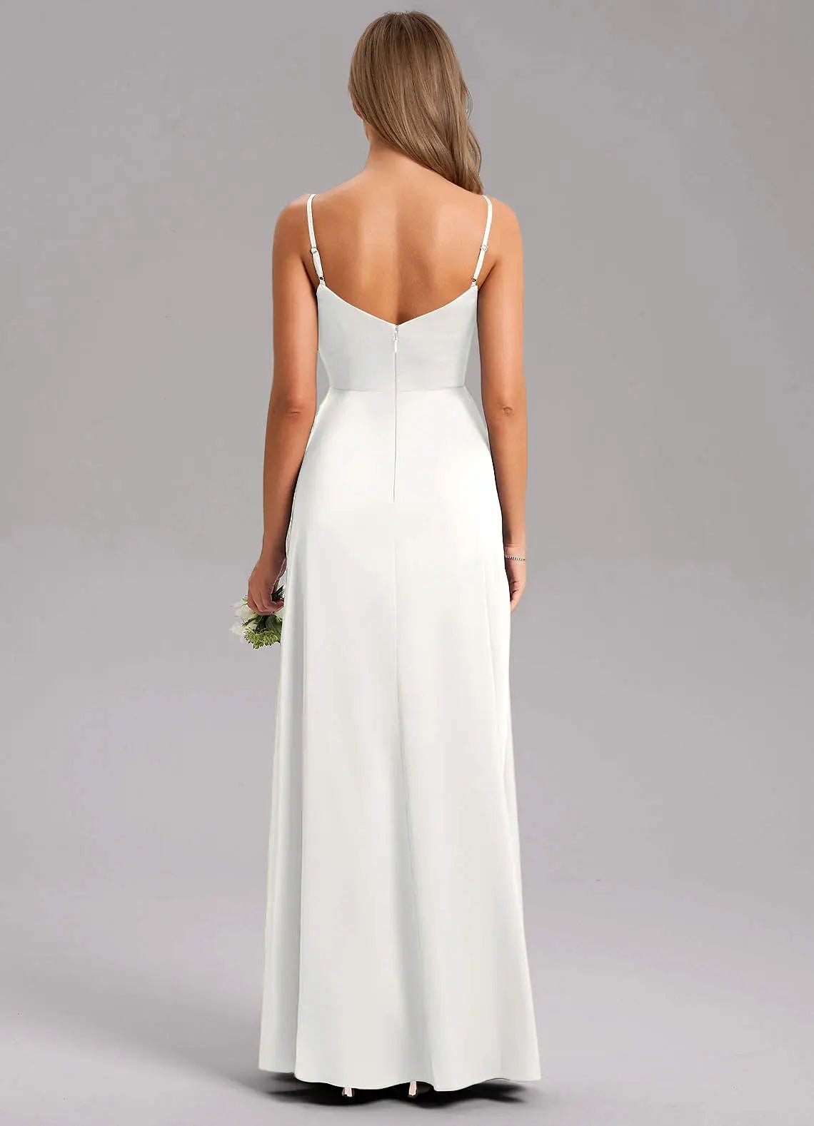 Azuree A-Line V-Neck Stretch Satin Bridesmaid Dress in white