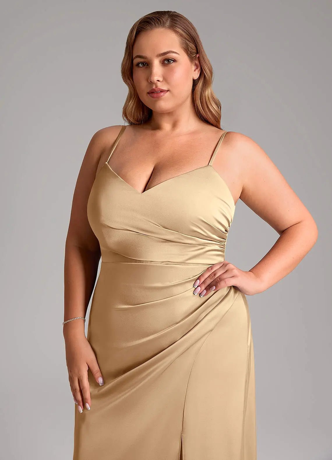 Azuree A-Line V-Neck Stretch Satin Bridesmaid Dress