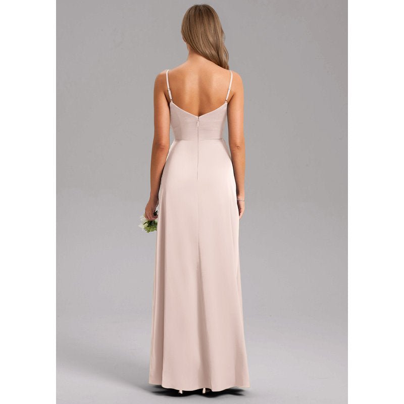 Waverly A-Line V-Neck Stretch Satin Bridesmaid Dress in Blushing Pink - gallery 1