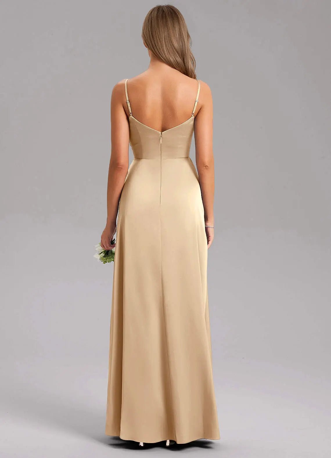 Azuree A-Line V-Neck Stretch Satin Bridesmaid Dress
