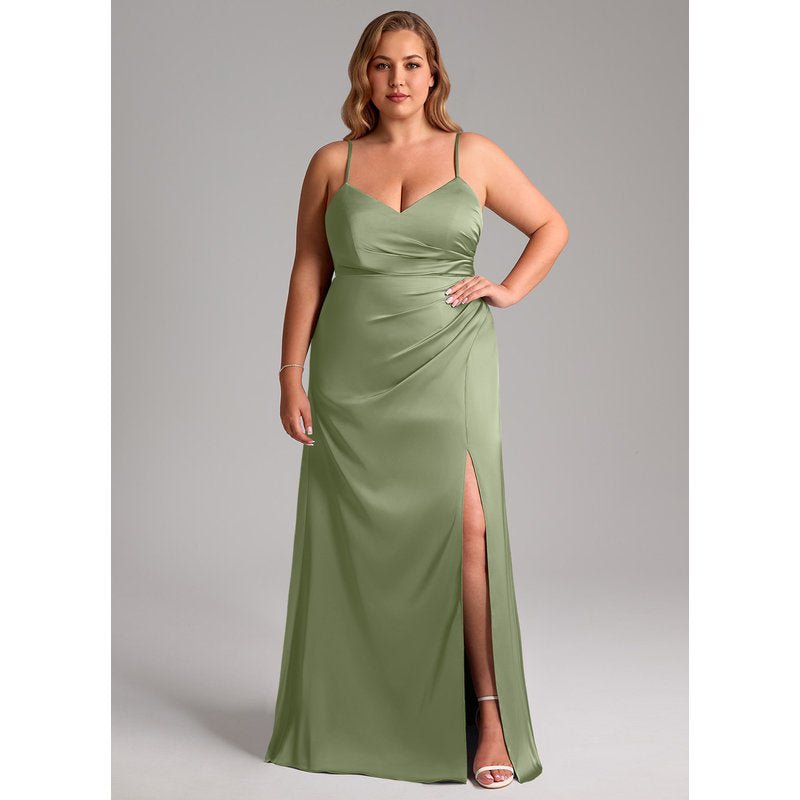 Waverly A-Line V-Neck Stretch Satin Bridesmaid Dress in Pistachio - gallery 2