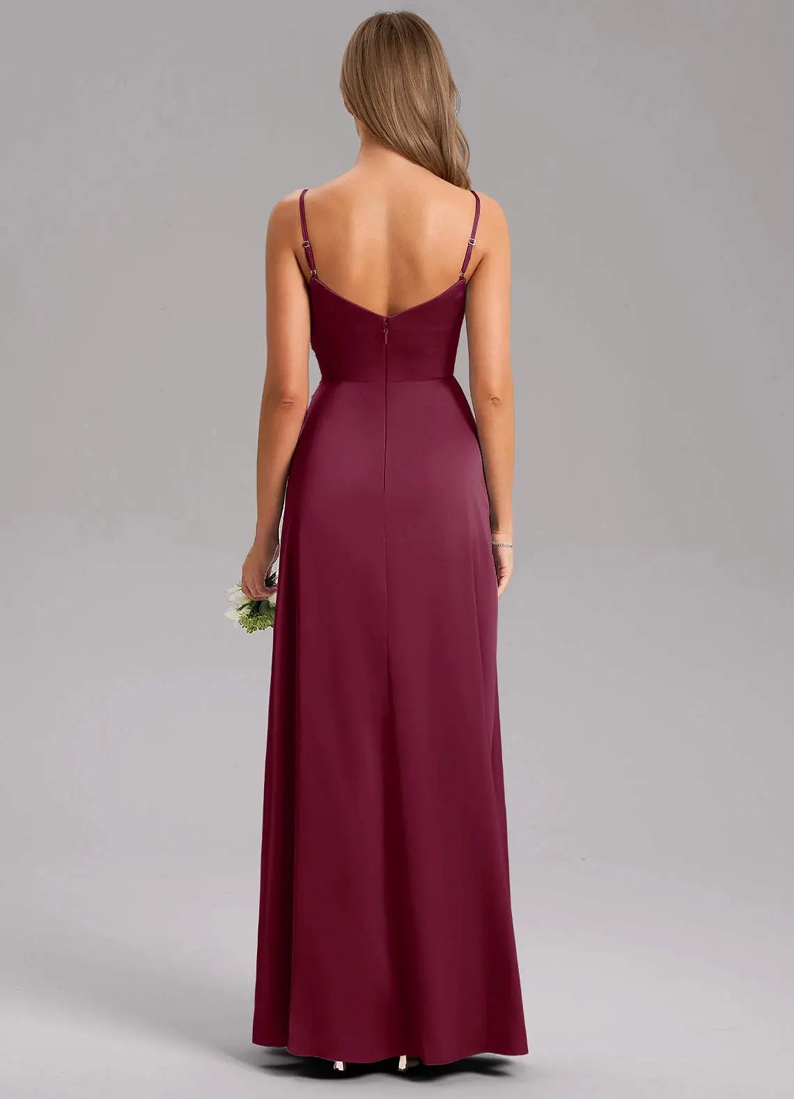Azuree A-Line V-Neck Stretch Satin Bridesmaid Dress in Mulberry
