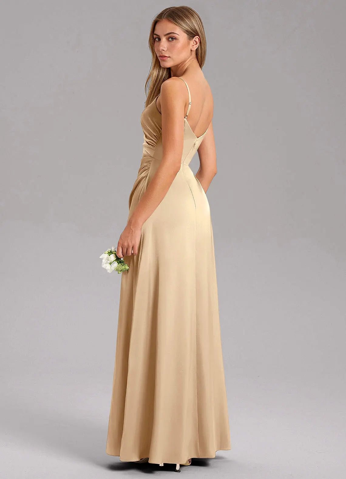 Azuree A-Line V-Neck Stretch Satin Bridesmaid Dress