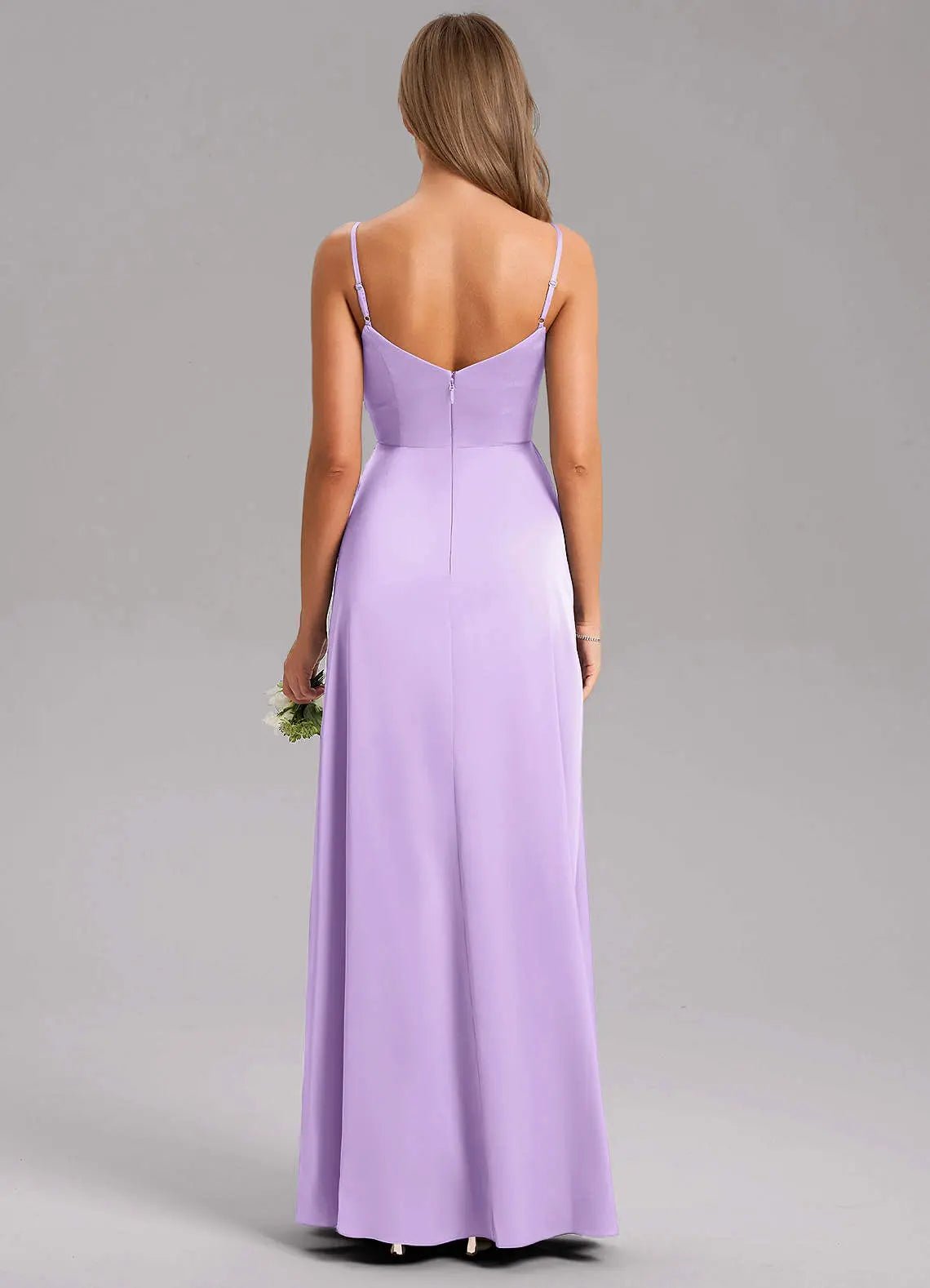 Azuree A-Line V-Neck Stretch Satin Bridesmaid Dress in Lilac