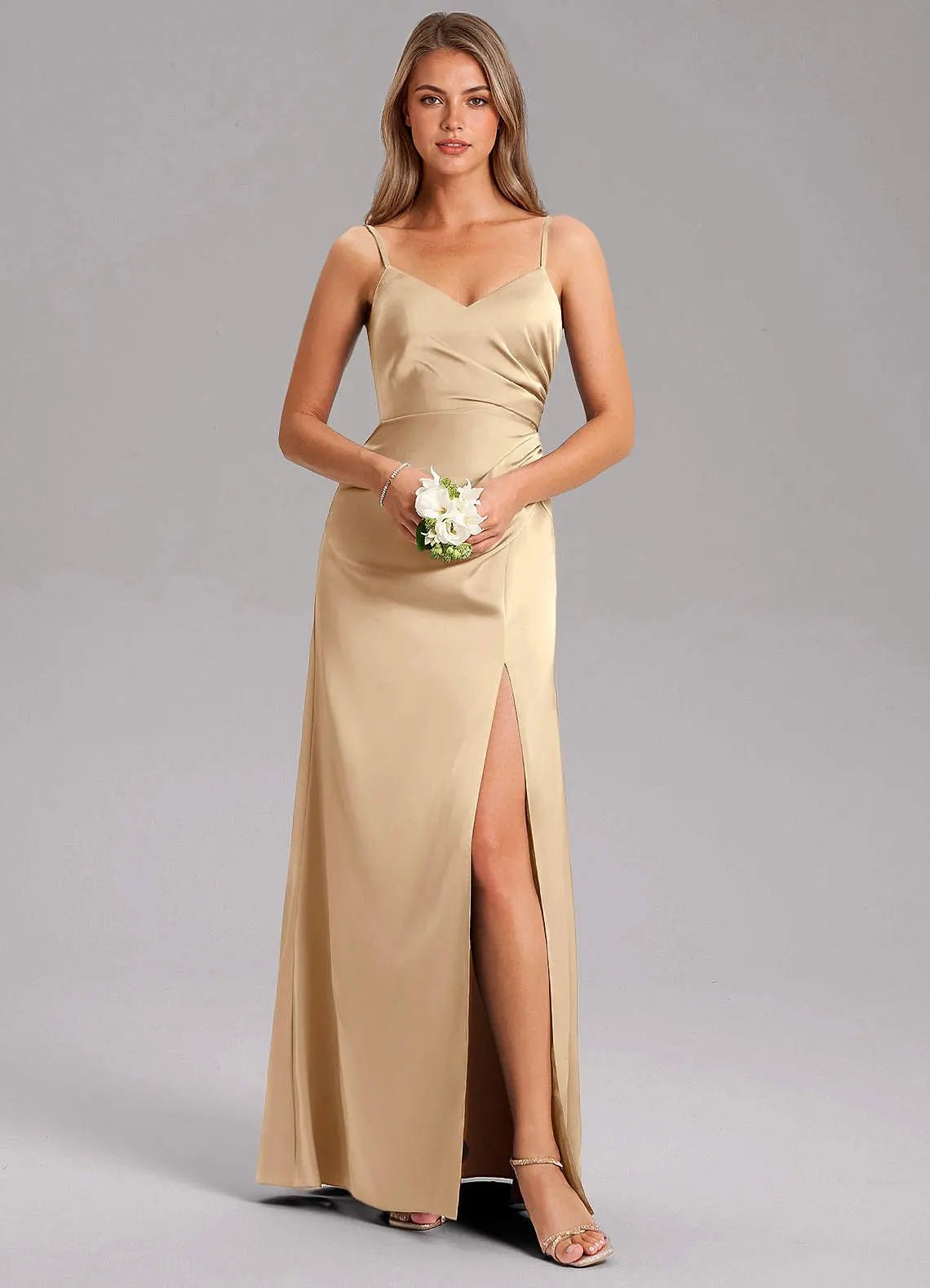 Azuree A-Line V-Neck Stretch Satin Bridesmaid Dress