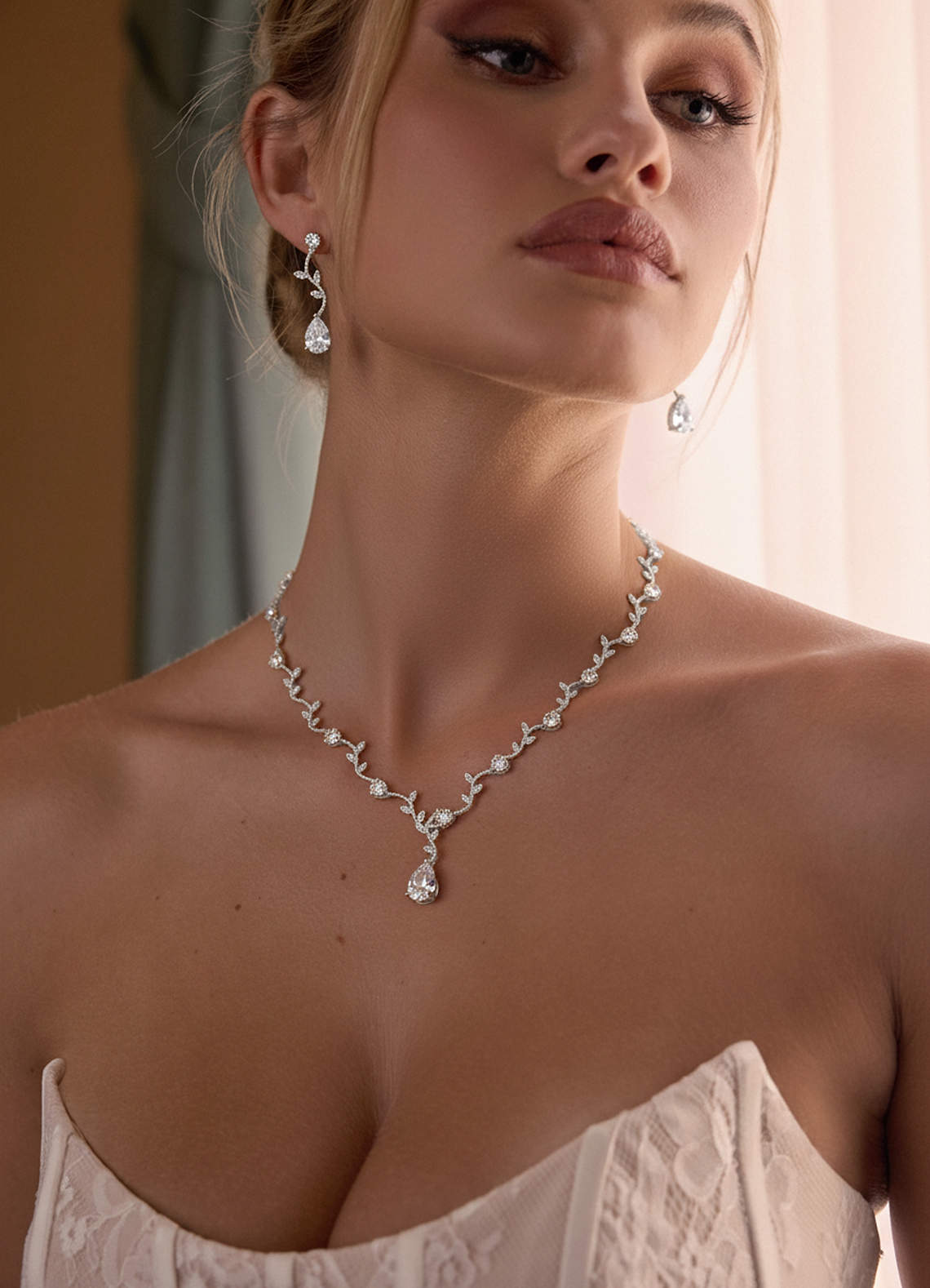 Wavy Crystal Vine Jewelry Set — Silver — 图 15/17