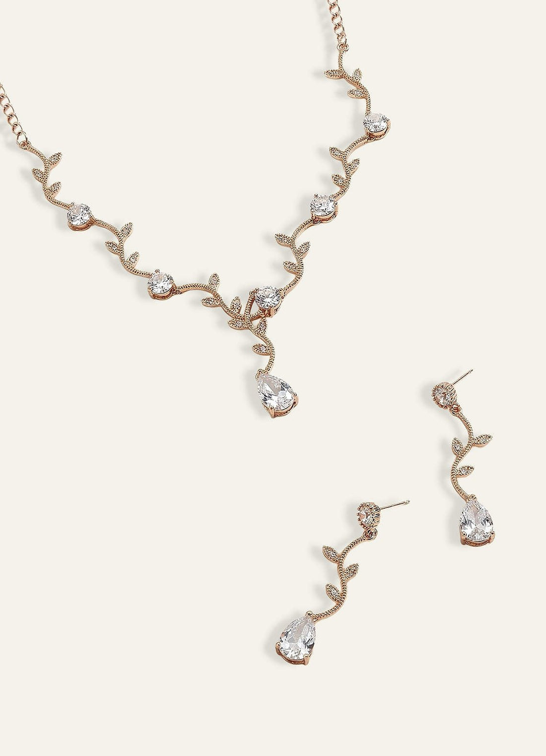 Wavy Crystal Vine Jewelry Set — rose gold — 图 1/17