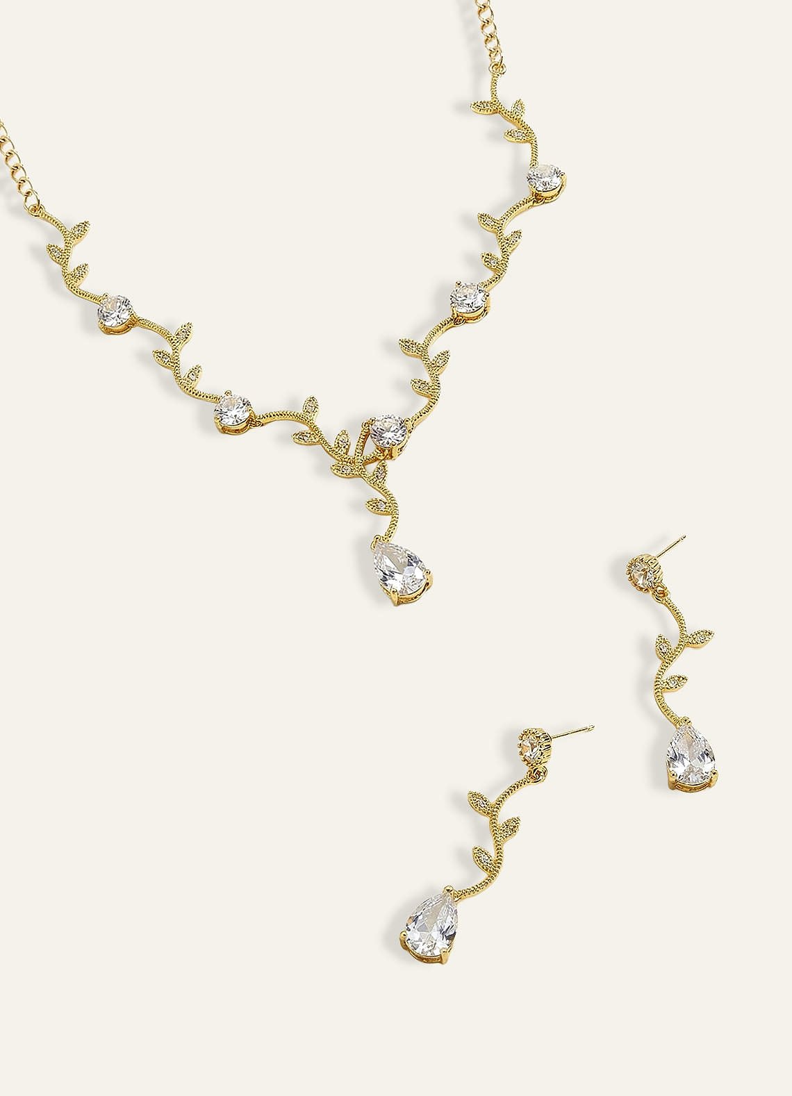 Wavy Crystal Vine Jewelry Set — Gold — 图 8/17