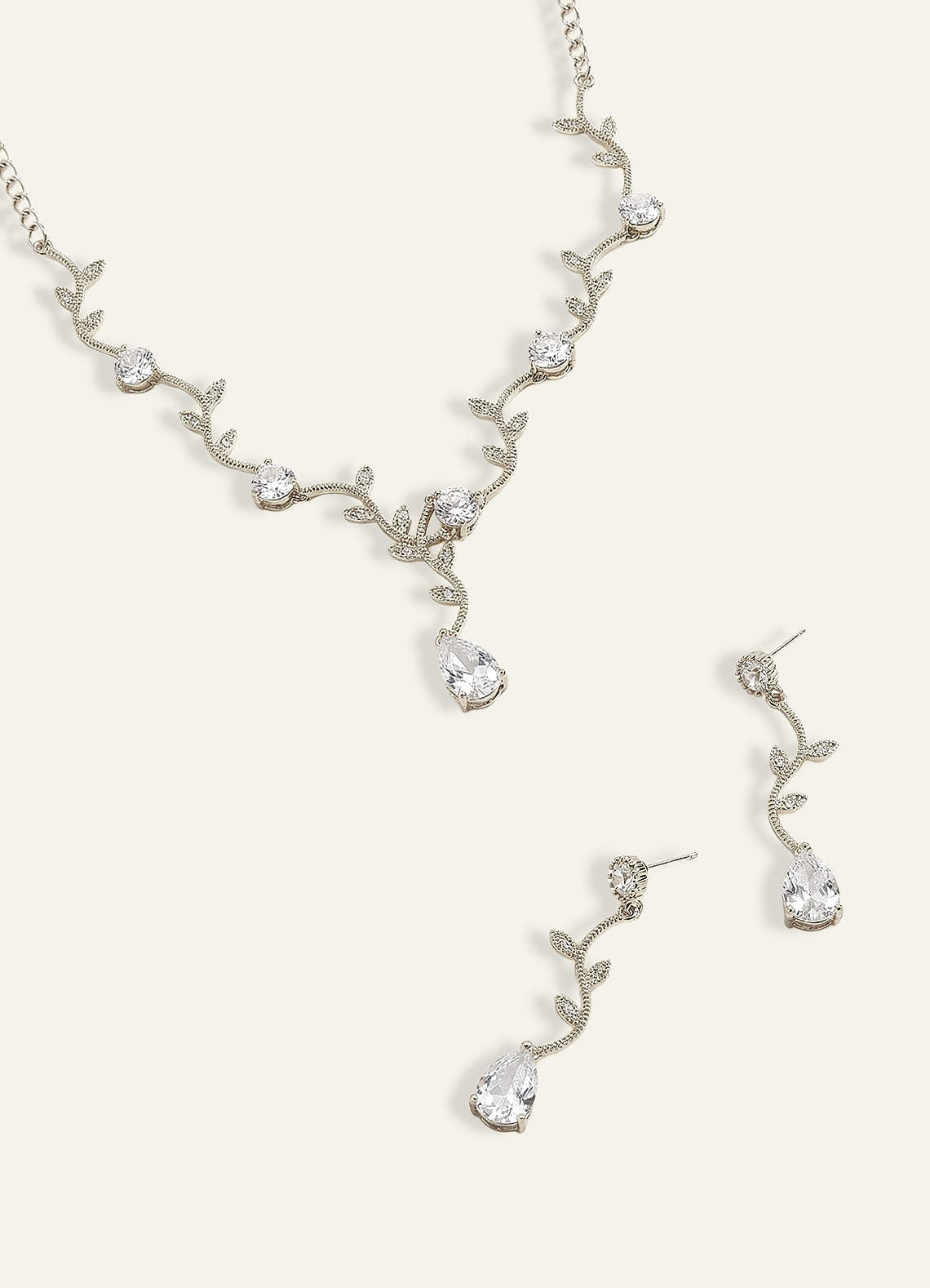 Wavy Crystal Vine Jewelry Set — Silver — 图 13/17