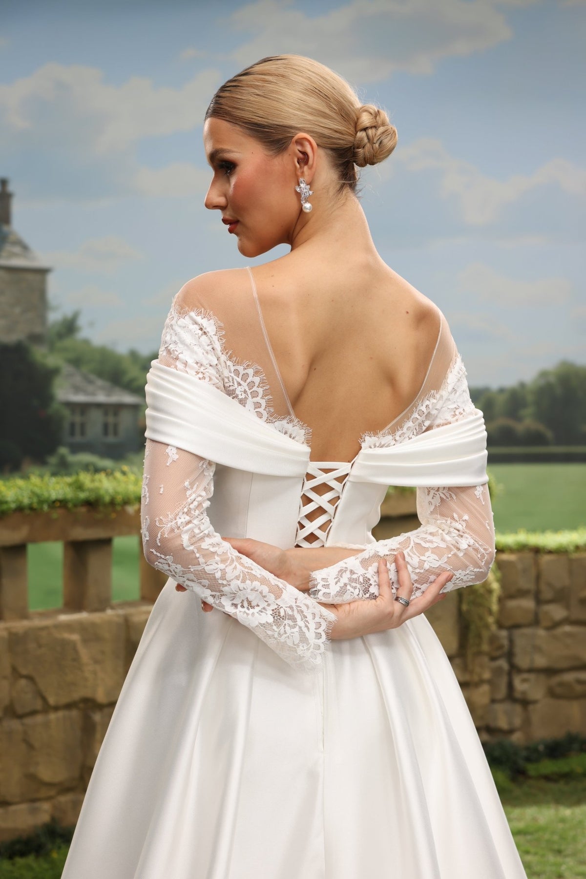 Wrenelle A-Line Off-the-Shoulder wedding dress — back view