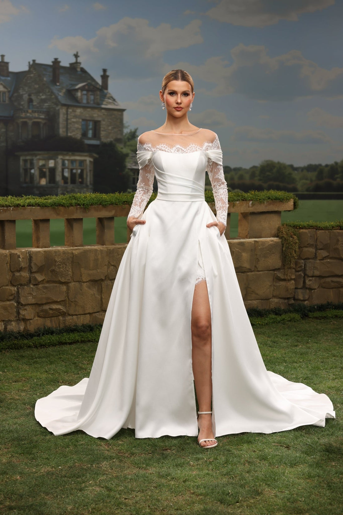 Wrenelle A-Line Off-the-Shoulder wedding dress — front view