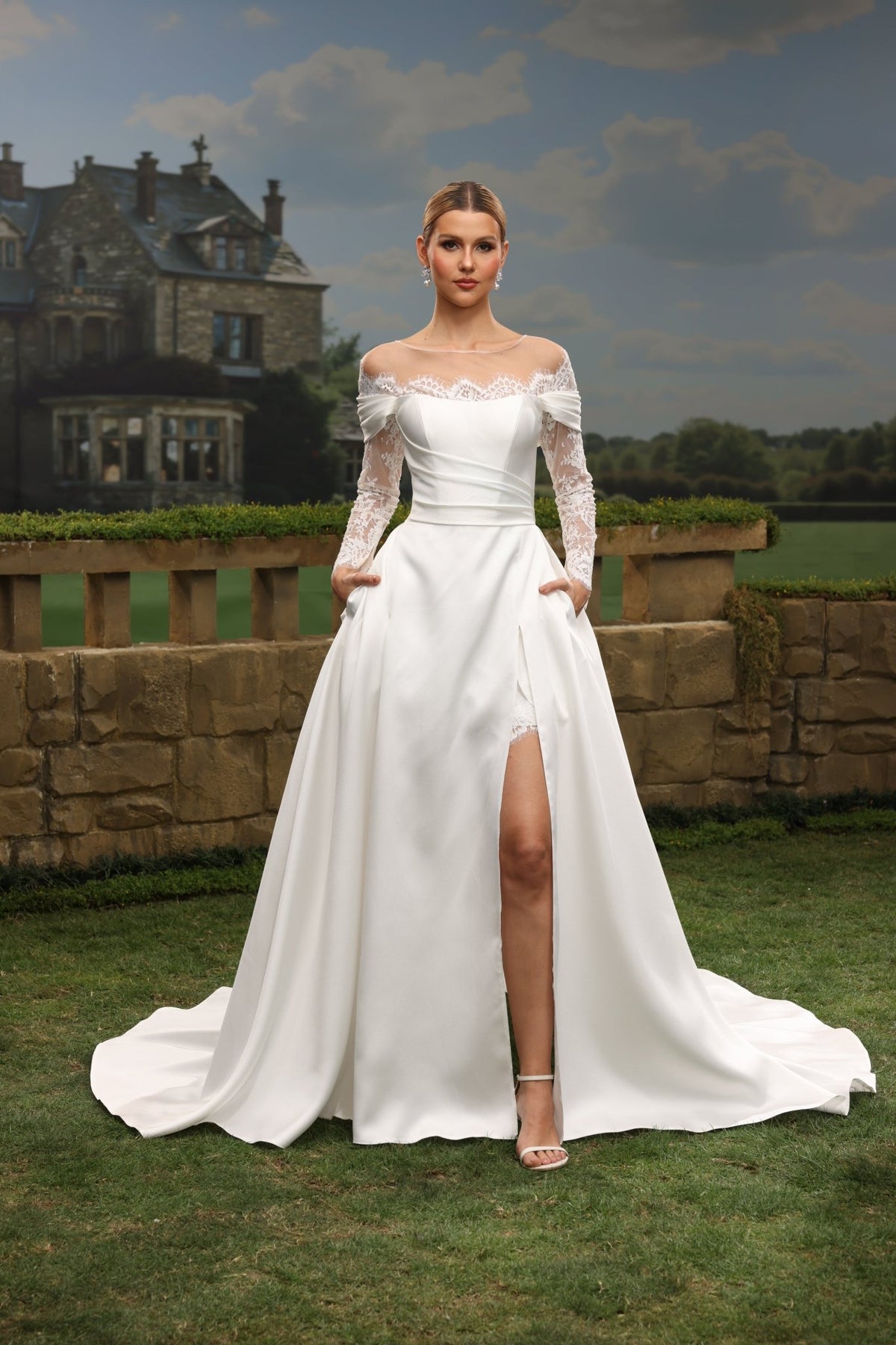 Wrenelle A-Line Off-the-Shoulder wedding dress — front view