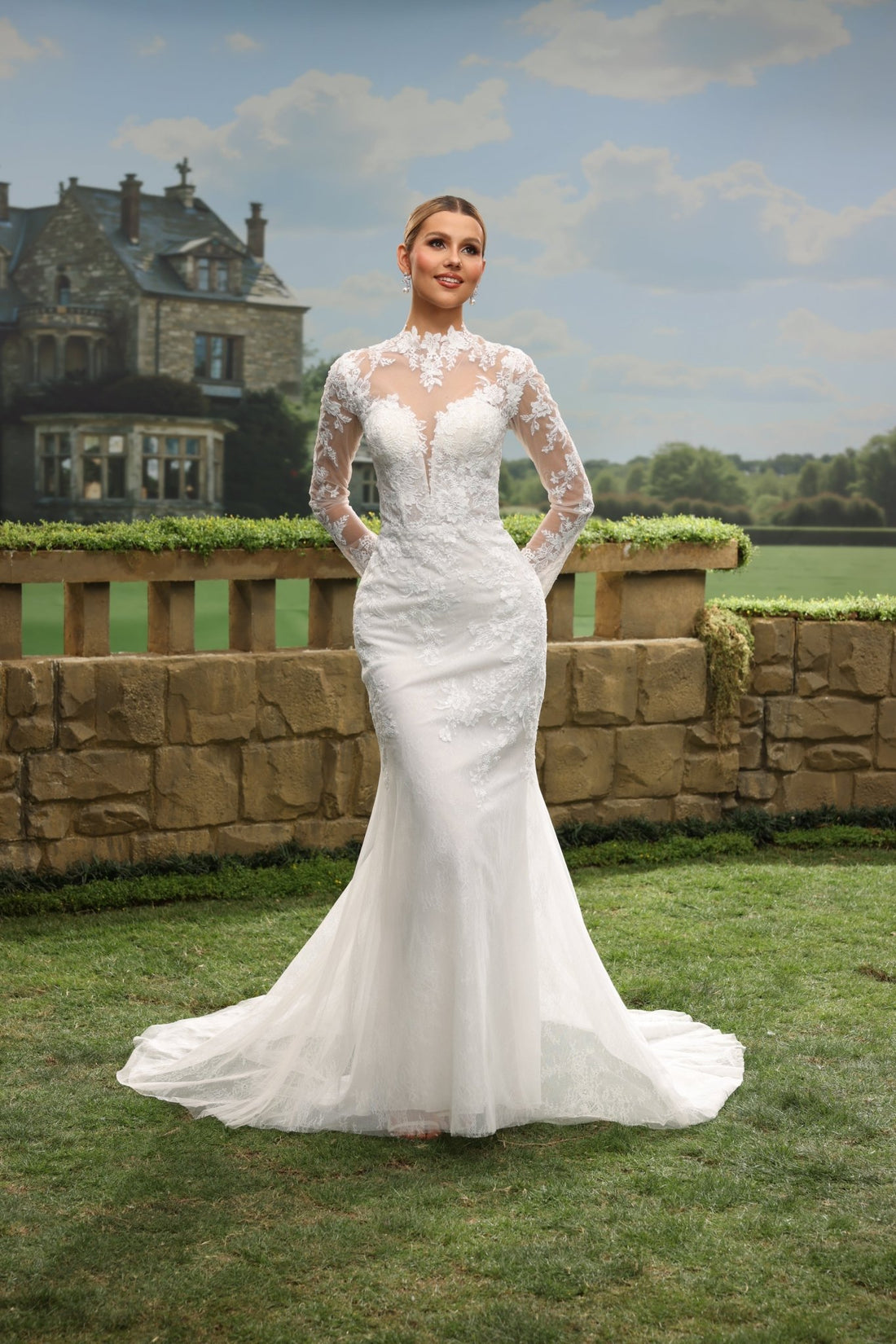 Xavia Mermaid High Illusion Neck wedding dress — front view