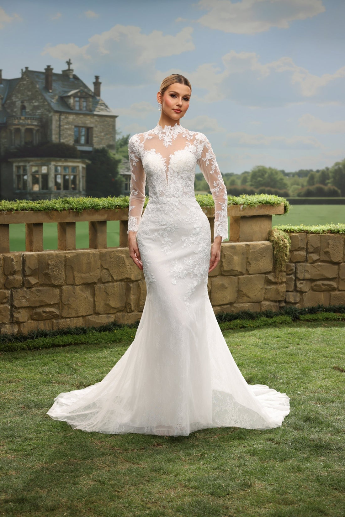 Xavia Mermaid High Illusion Neck wedding dress — front view