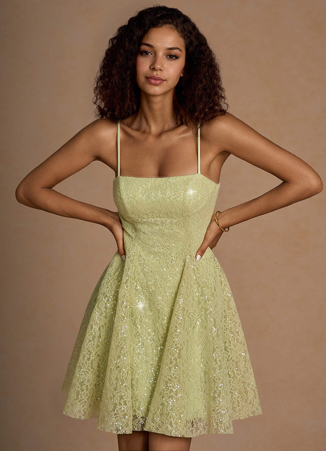 Xenia A-Line Sequin Lace Prom Dress in Tequila