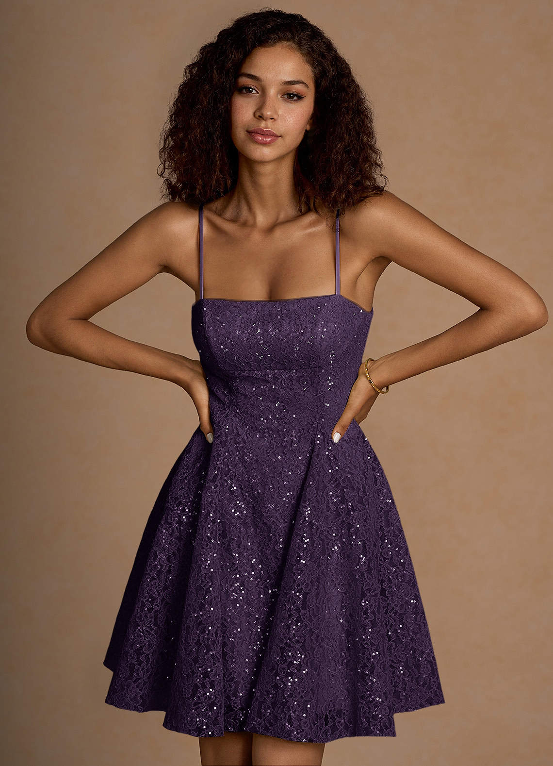 Xenia A-Line Sequin Lace Prom Dress in Tequila