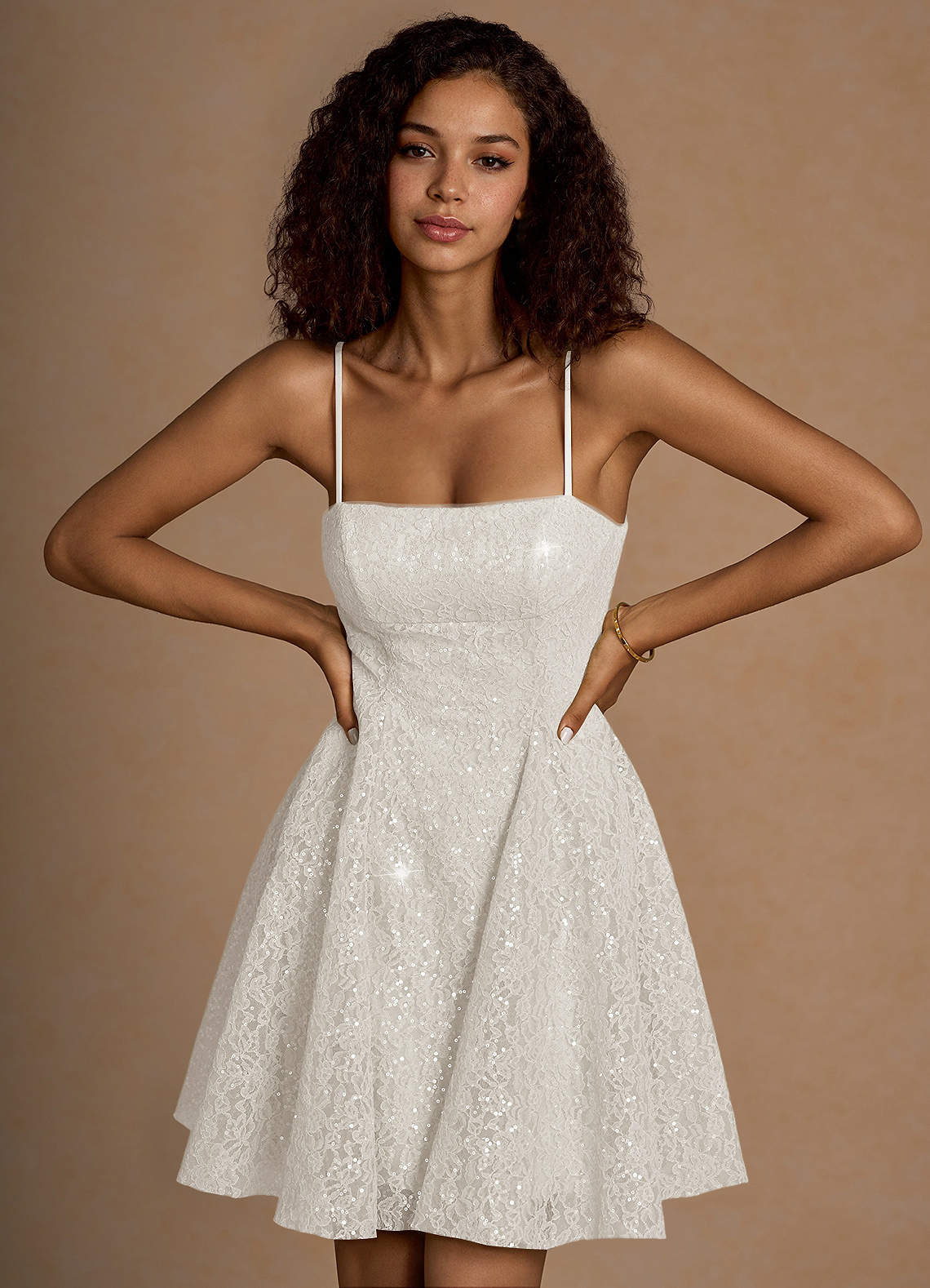 Xenia A-Line Sequin Lace Prom Dress in Tequila