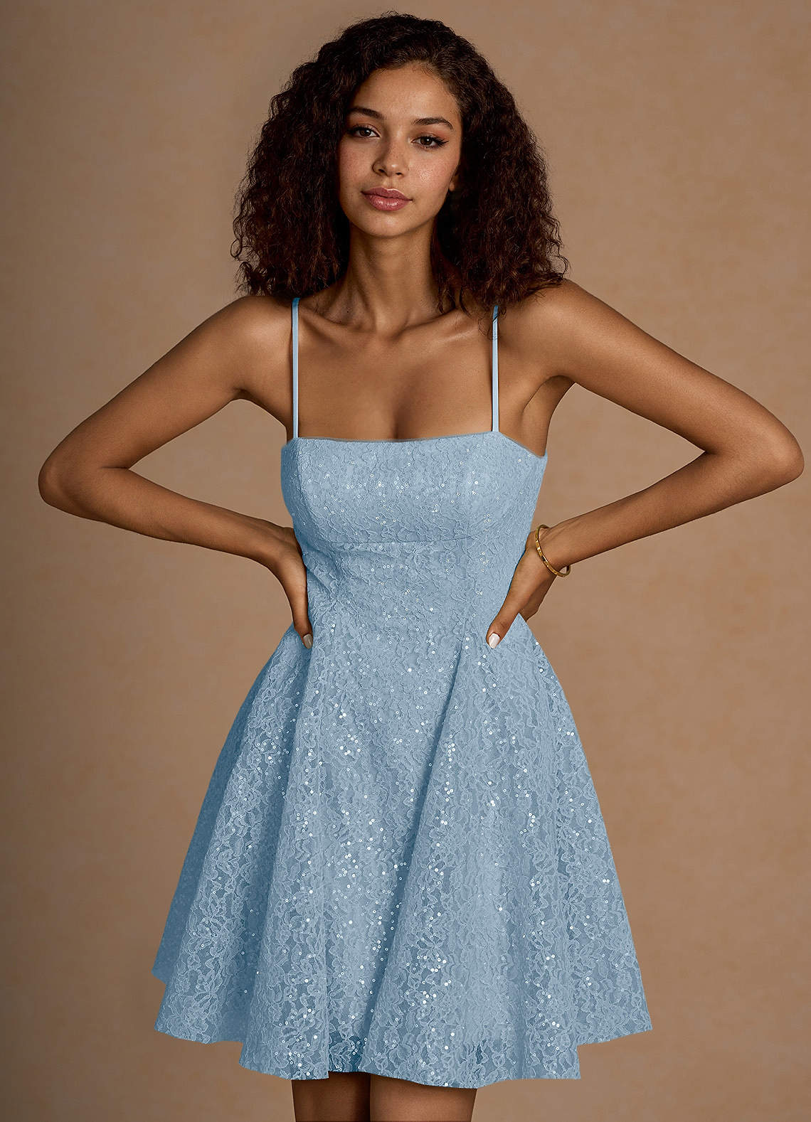 Xenia A-Line Sequin Lace Prom Dress in Tequila