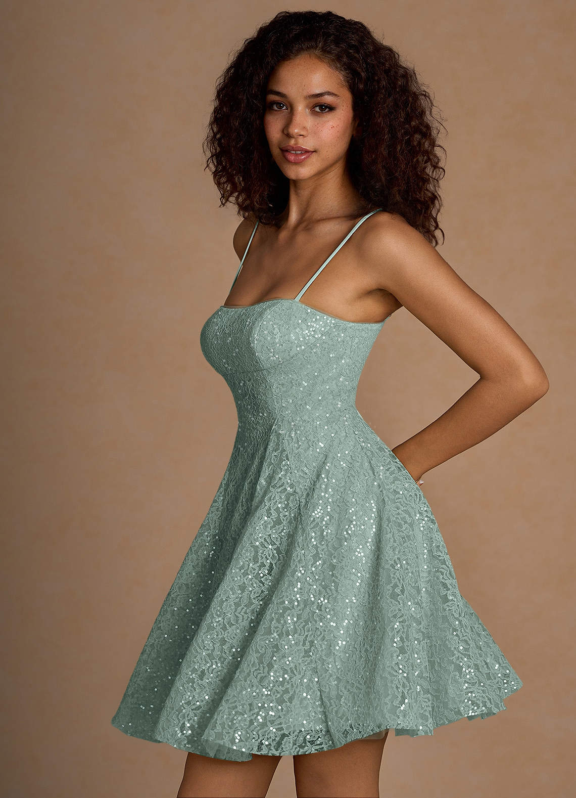 Xenia A-Line Sequin Lace Prom Dress in Tequila