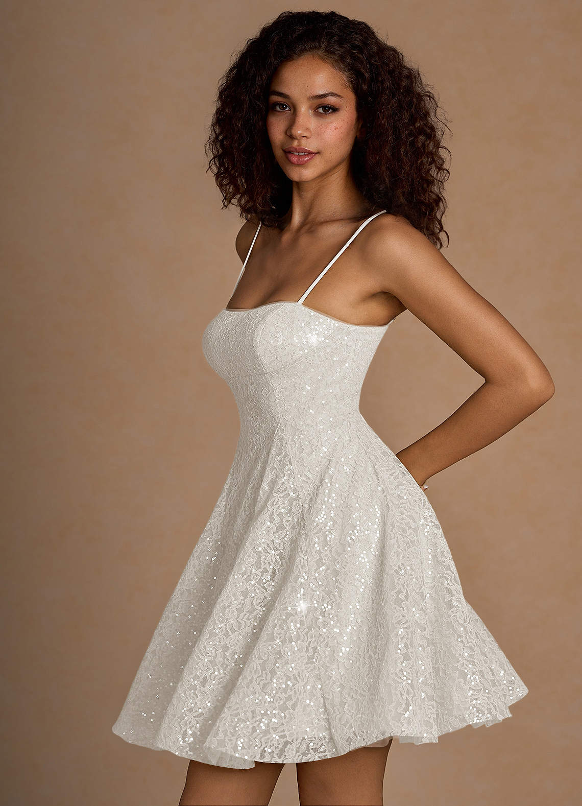 Xenia A-Line Sequin Lace Prom Dress in White