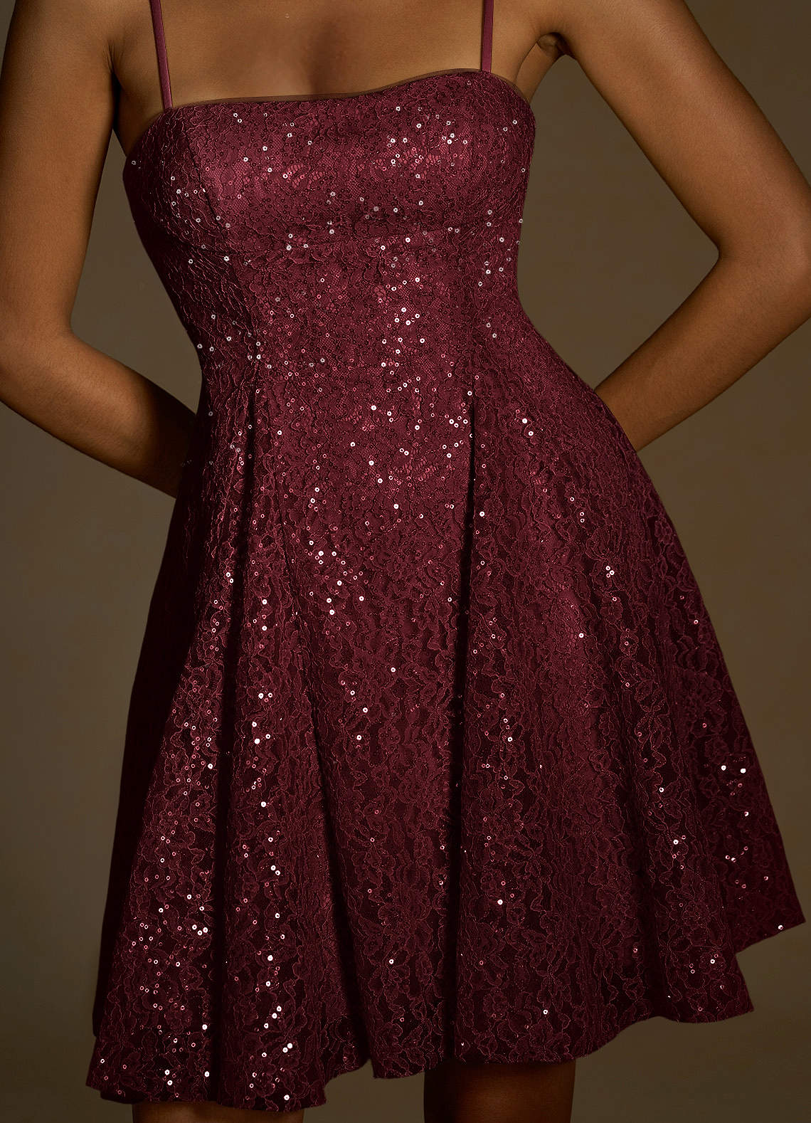 Xenia A-Line Sequin Lace Prom Dress in Burgundy
