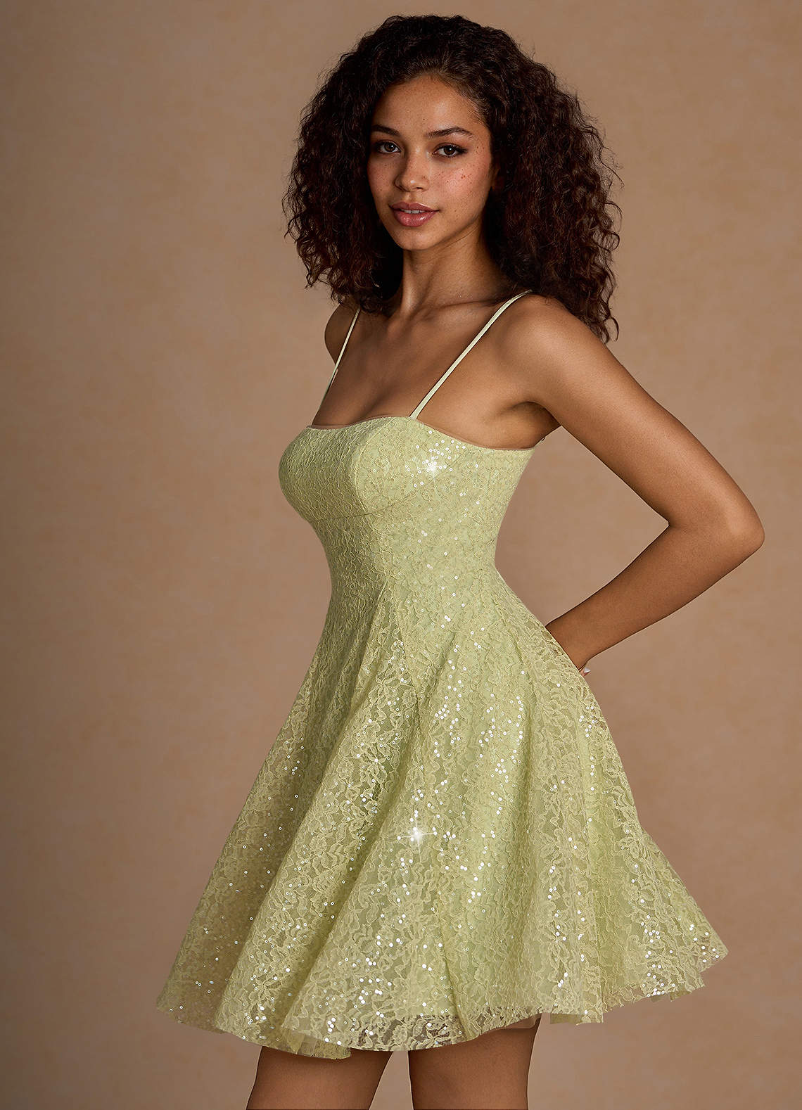 Xenia A-Line Sequin Lace Prom Dress in Dusty Green