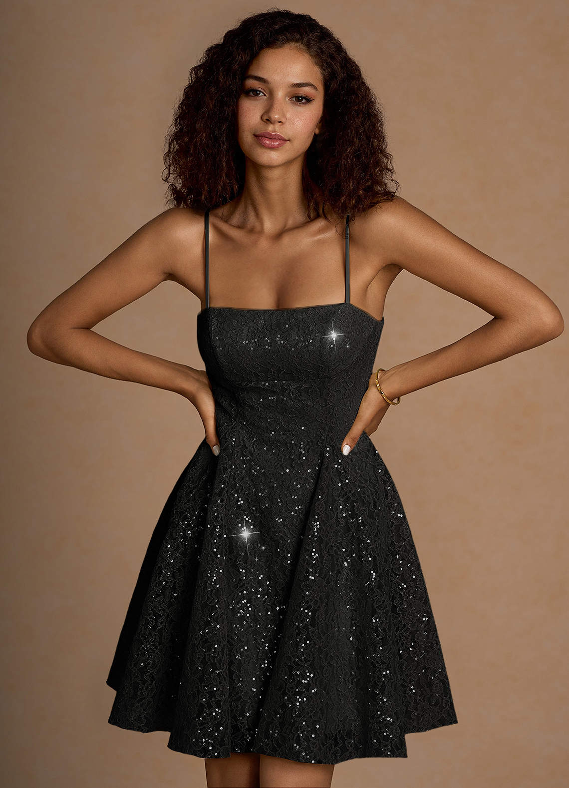 Xenia A-Line Sequin Lace Prom Dress in Tequila