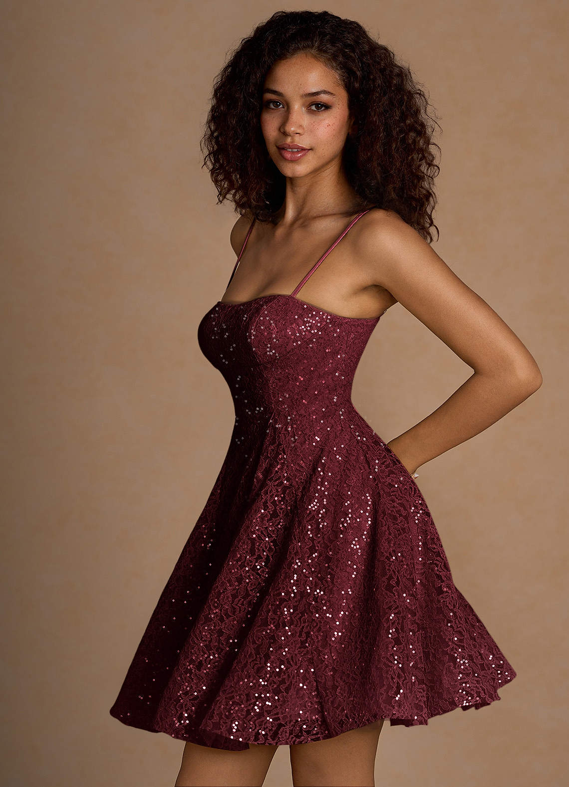 Xenia A-Line Sequin Lace Prom Dress in Burgundy