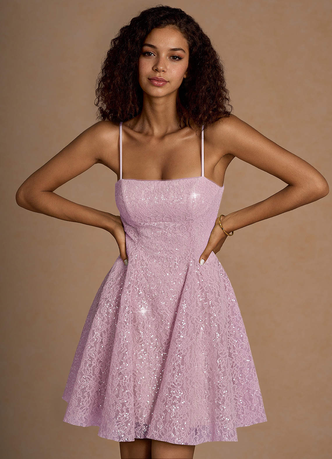 Xenia A-Line Sequin Lace Prom Dress in Tequila