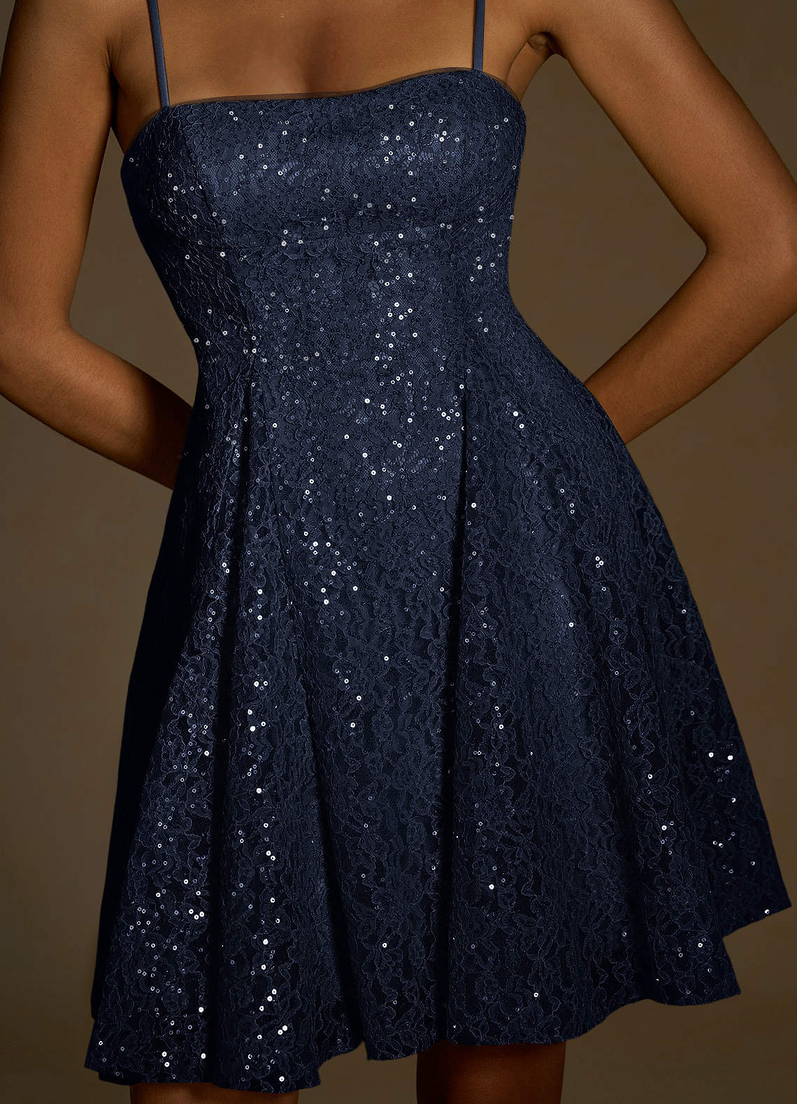 Xenia A-Line Sequin Lace Prom Dress in Navy