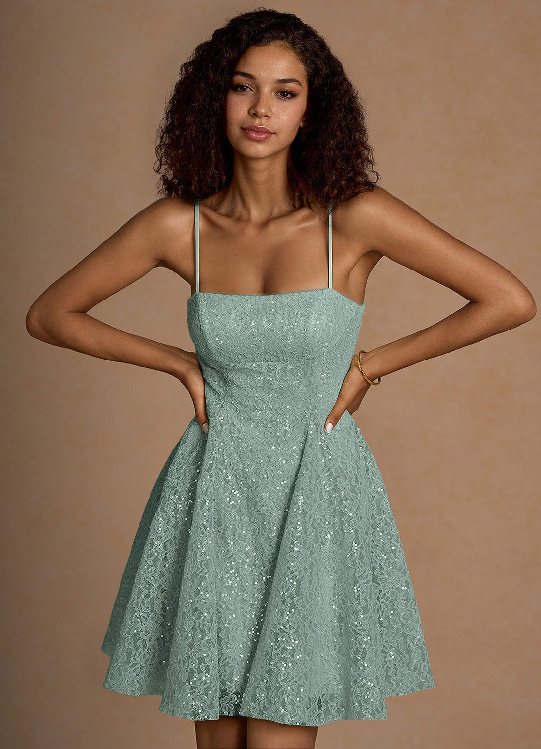 Xenia A-Line Sequin Lace Prom Dress in Tequila