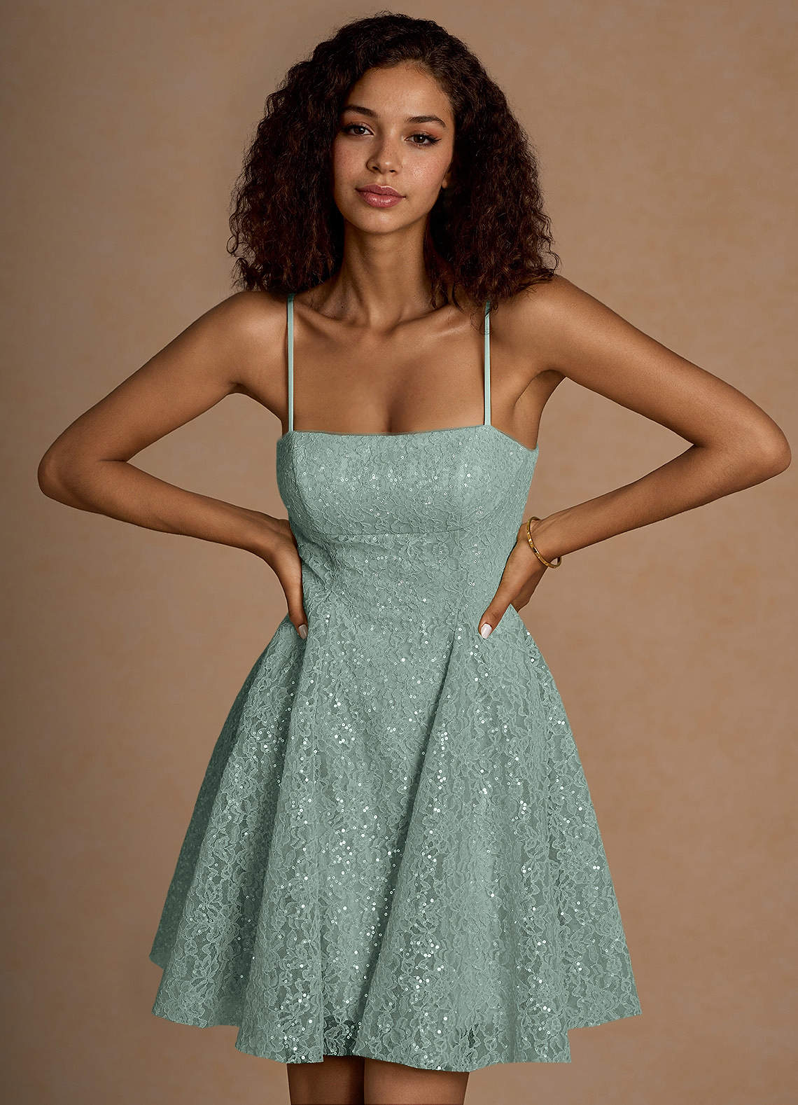 Xenia A-Line Sequin Lace Prom Dress in Tequila